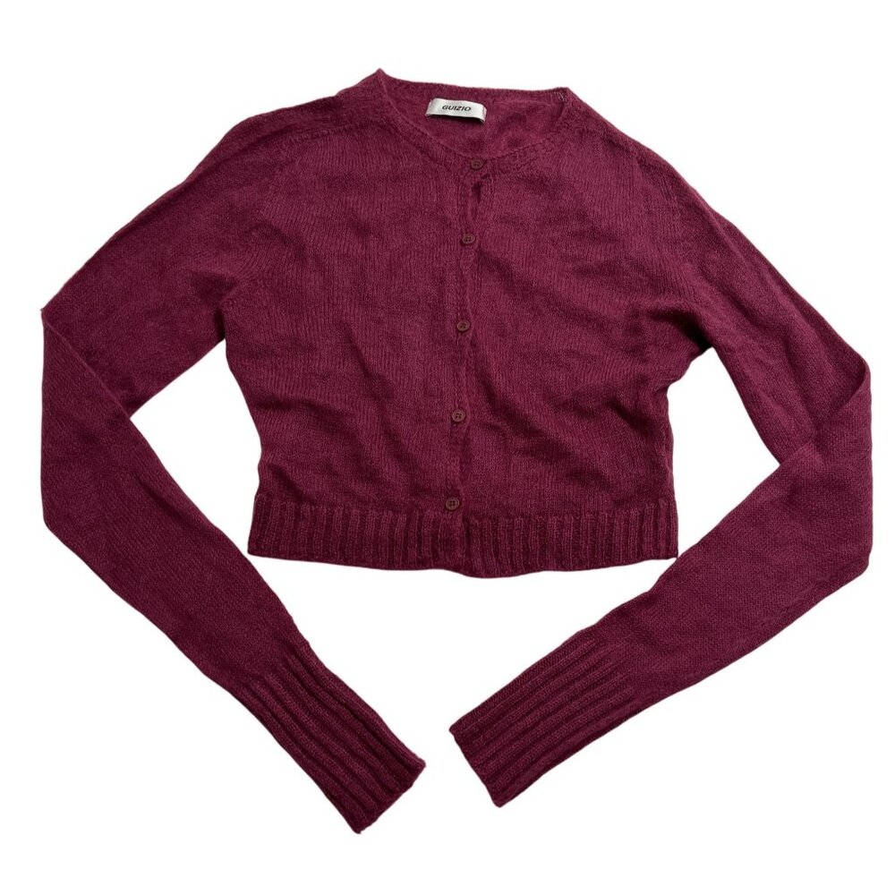 Guizio Mohair Ribbed Cardigan in Berry
